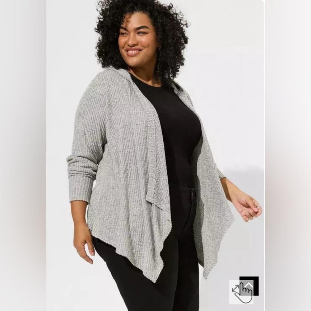 Torrid Super Soft Waffle Drape Front Hooded Grey Cardigan Size 1